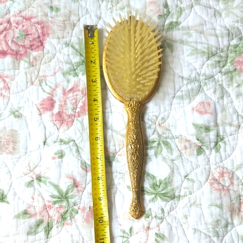 Vintage Globe 24k Gold Plated Floral Rose Brush For Vanity ( READ ) - Picture 7 of 11